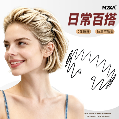 M2ka波浪发箍女2026新款增高高颅顶日常外戴黑色隐形头箍发卡头饰