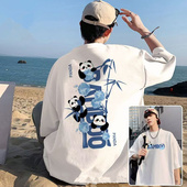 t恤男ins夏季 2025新款 新款 半袖 冰块熊猫印花休闲上衣 潮牌大码 短袖