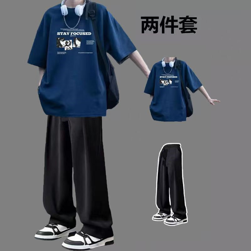 青少年夏季学生短袖套装男生潮流帅气初高中学生T半袖休闲男装12图片