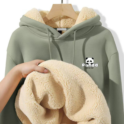 青少年冬季加绒连帽卫衣男款潮流羊羔绒加厚保暖重磅休闲外套