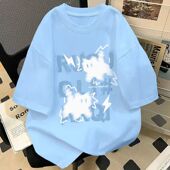 NASA闪电猫咪短袖 休闲青少年百搭休闲半袖 t恤男女2025新款 美式