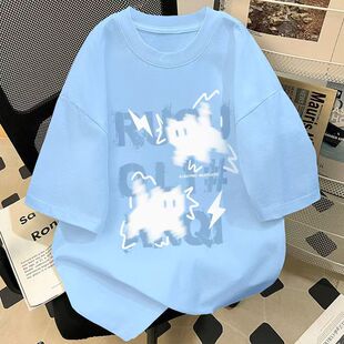 NASA闪电猫咪短袖t恤男女2025新款美式休闲青少年百搭休闲半袖12