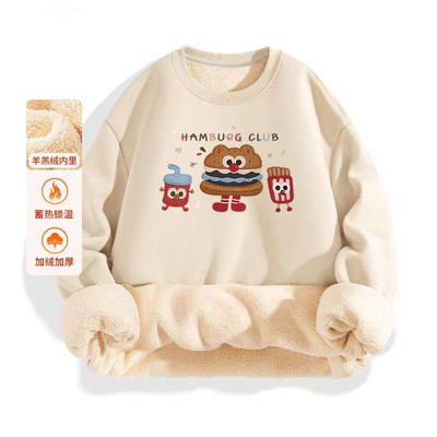 加绒加厚潮流卫衣冬季新款圆领套头羊羔绒外套情侣宽松保暖上衣