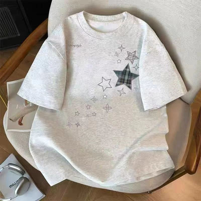 美式趣味星星短袖T恤夏季oversize设计感圆领百搭情侣款ins上衣12