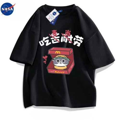 NASA趣味吃苦耐劳重磅潮流短袖t恤男女夏季ins宽松休闲百搭上衣