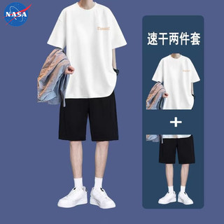 NASA短裤套装男生夏季薄款宽松运动外穿速干ins两件套短袖T恤潮