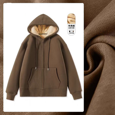羊羔绒外套男加厚冬季毛棉衣男士休闲加绒青少年棉服卫衣男款12