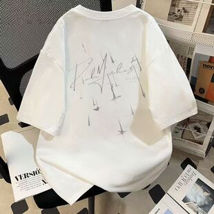 新款 T恤男夏季 oversize宽松上衣12 高街流星涂鸦潮流印花短袖 美式