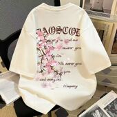 宽松樱花花卉印花字母印花叠穿男女上衣12 男女夏季 美式 潮牌短袖