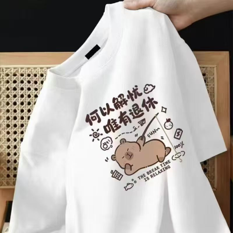 趣味搞笑卡皮巴拉卡通轻薄短袖T恤男夏季五分袖潮流学生ins半袖12图片