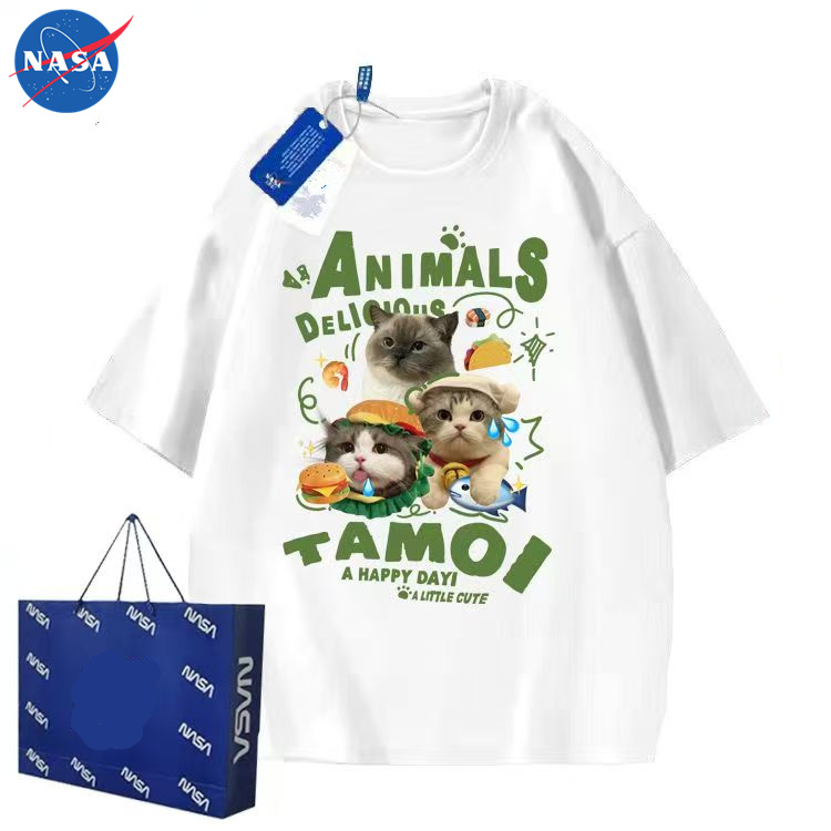 NASA美式萌宠猫咪图案t恤短袖男女夏季新款情侣百搭ins上衣潮12