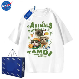新款 男女夏季 情侣百搭ins上衣潮12 萌宠猫咪图案t恤短袖 NASA美式