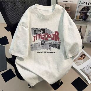 新款美式重磅夏季小众报纸潮流印花宽松ins短袖T恤情侣上衣潮牌12