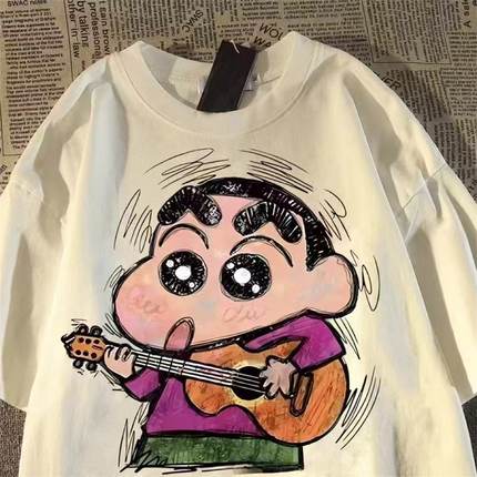 日系复古动漫卡通蜡笔小新ins短袖t男女夏季oversize宽松潮牌上衣