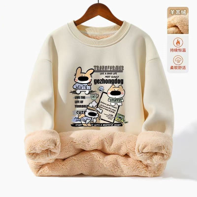 羊羔绒保暖圆领卫衣男2025冬季宽松加绒加厚套头衫男款抗寒衣服