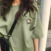 潮牌宽松情侣装 卡通小狗短袖 青少年男生韩版 潮流新款 男女夏季