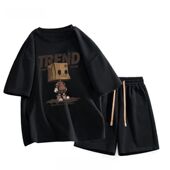 运动休闲套装 短袖 一套夏季 新款 t恤男港风ins潮流五分袖 男五分短裤