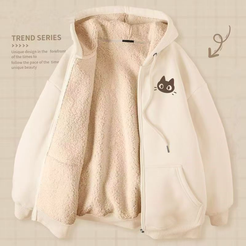 羊羔绒开衫卫衣男学生冬潮牌ins慵懒风休闲连帽大码外套潮百搭