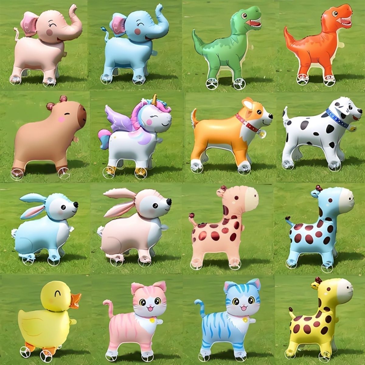 卡通动物走路拉车充气球造型DIY可爱小象独角兽恐龙兔子装饰配件