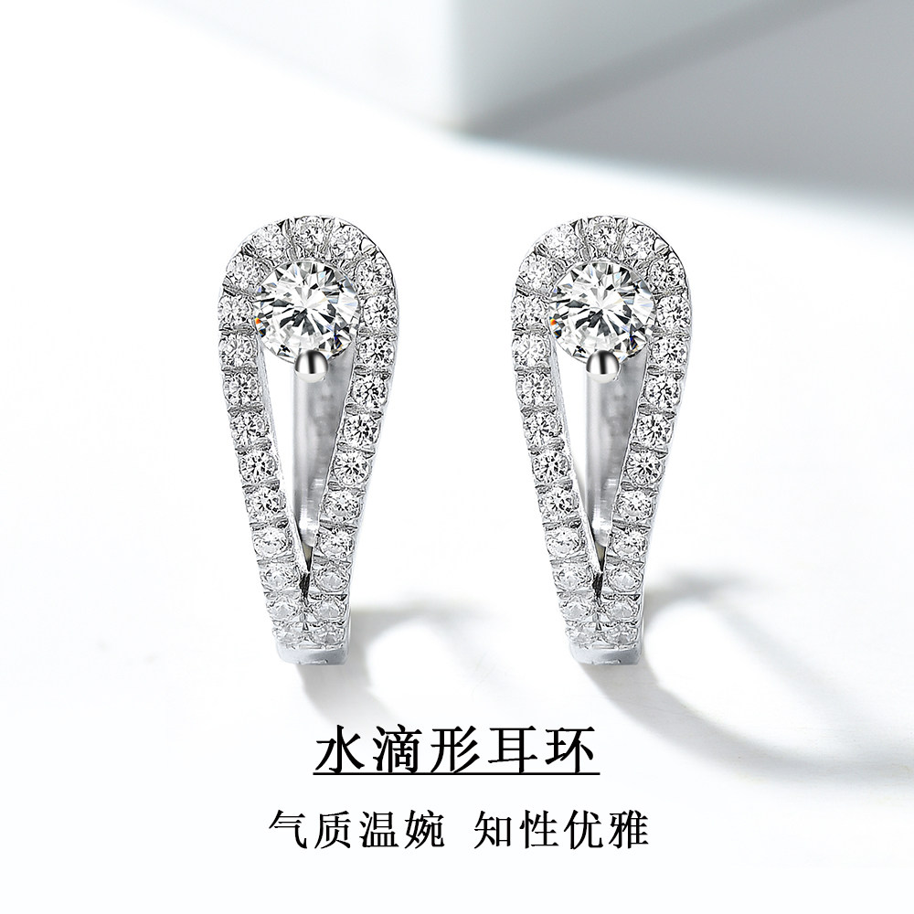 卓蝶珠宝 小清新纯银镀金仿钻石耳环防过敏钻石耳钉纯银耳环女
