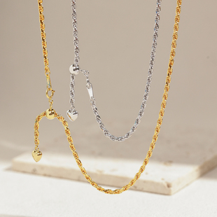 卓蝶珠宝纯银镀黄金意大利工艺加粗重工麻花链项链抽拉调节基础链