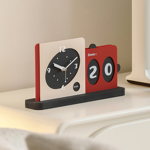 现代简约时尚桌面时钟装饰摆件客厅电视柜玄关日历钟表高级感座钟