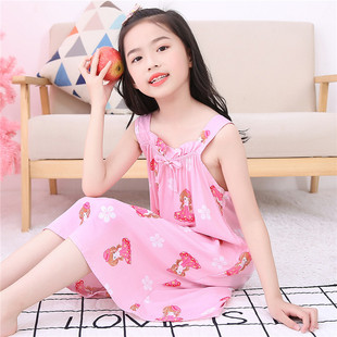 女童睡裙纯棉绸薄款夏季宝宝家居服女孩儿童睡衣连衣裙中大童夏款