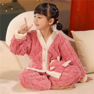 女童加厚睡衣加绒宝宝大童男童女孩保暖居家服小宝宝珊瑚绒秋冬季