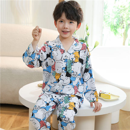 儿童睡衣男童夏装棉绸女孩家居服套装空调服薄款夏季宝宝衣服童装