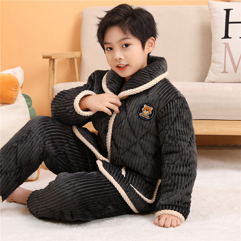 秋冬季男童加厚款珊瑚绒家居服