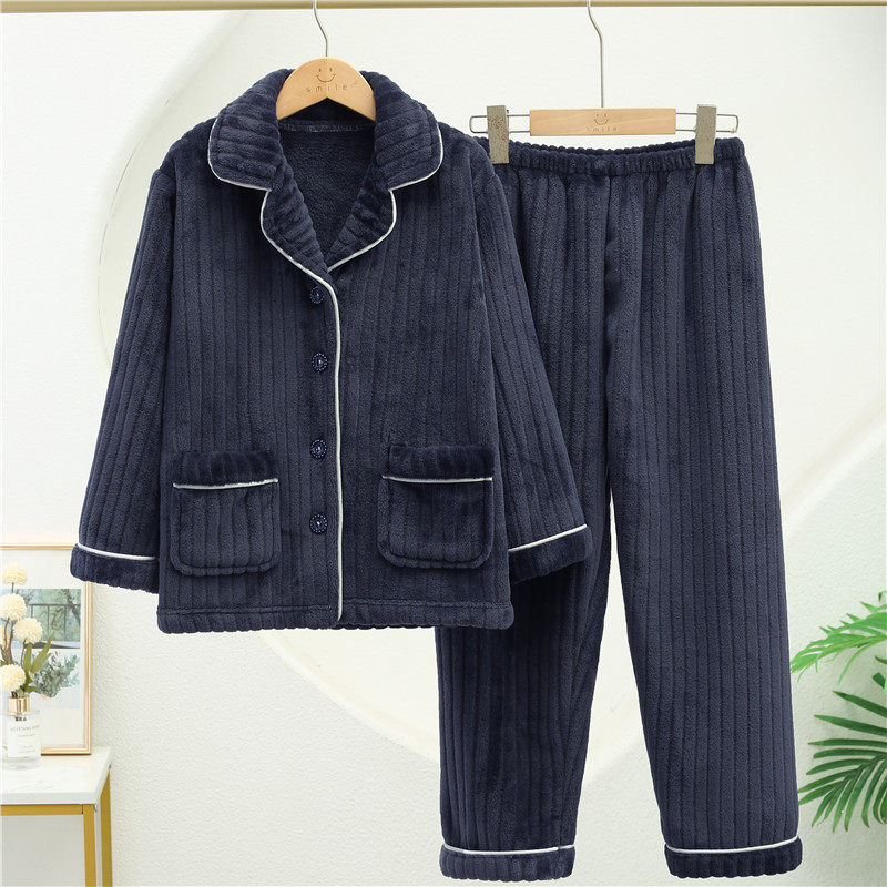 男童睡衣珊瑚绒加厚款儿童法兰绒家居服秋冬小孩开衫大童套装帅气