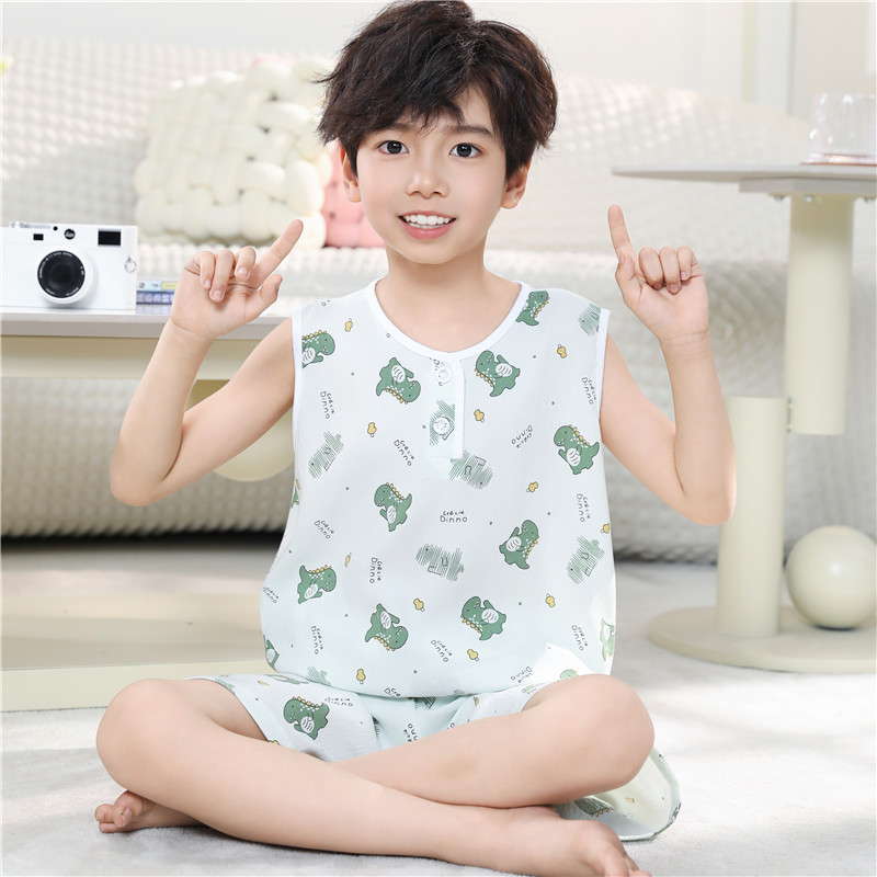 儿童睡衣套装夏季薄款云朵棉无袖家居服男童小女孩宝宝薄款空调服