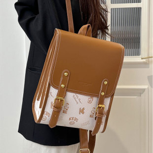 软皮双肩包女2025新款 简约防水书包 大学生上课通勤背包英伦风时尚