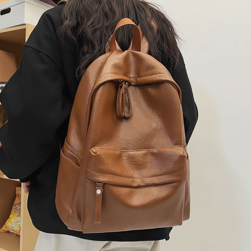 软皮双肩包女大学生高级感书包