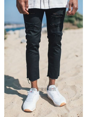 全新正品Publish旗下Fairplay Moss破洞破坏毛边弹力休闲裤九分裤