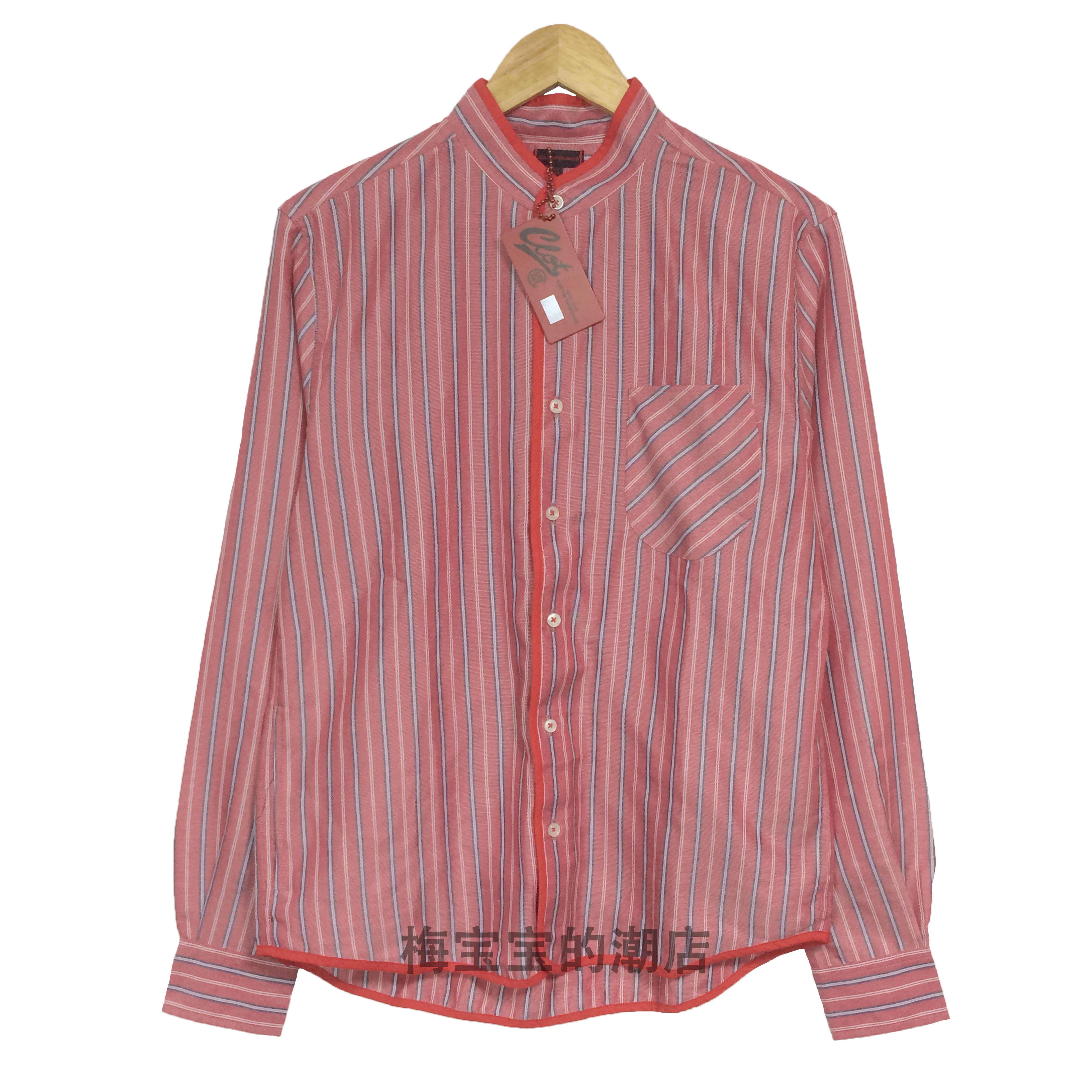 全新正品CLOT STRIPED COLLARLESS SHIRT条纹立领休闲衬衫