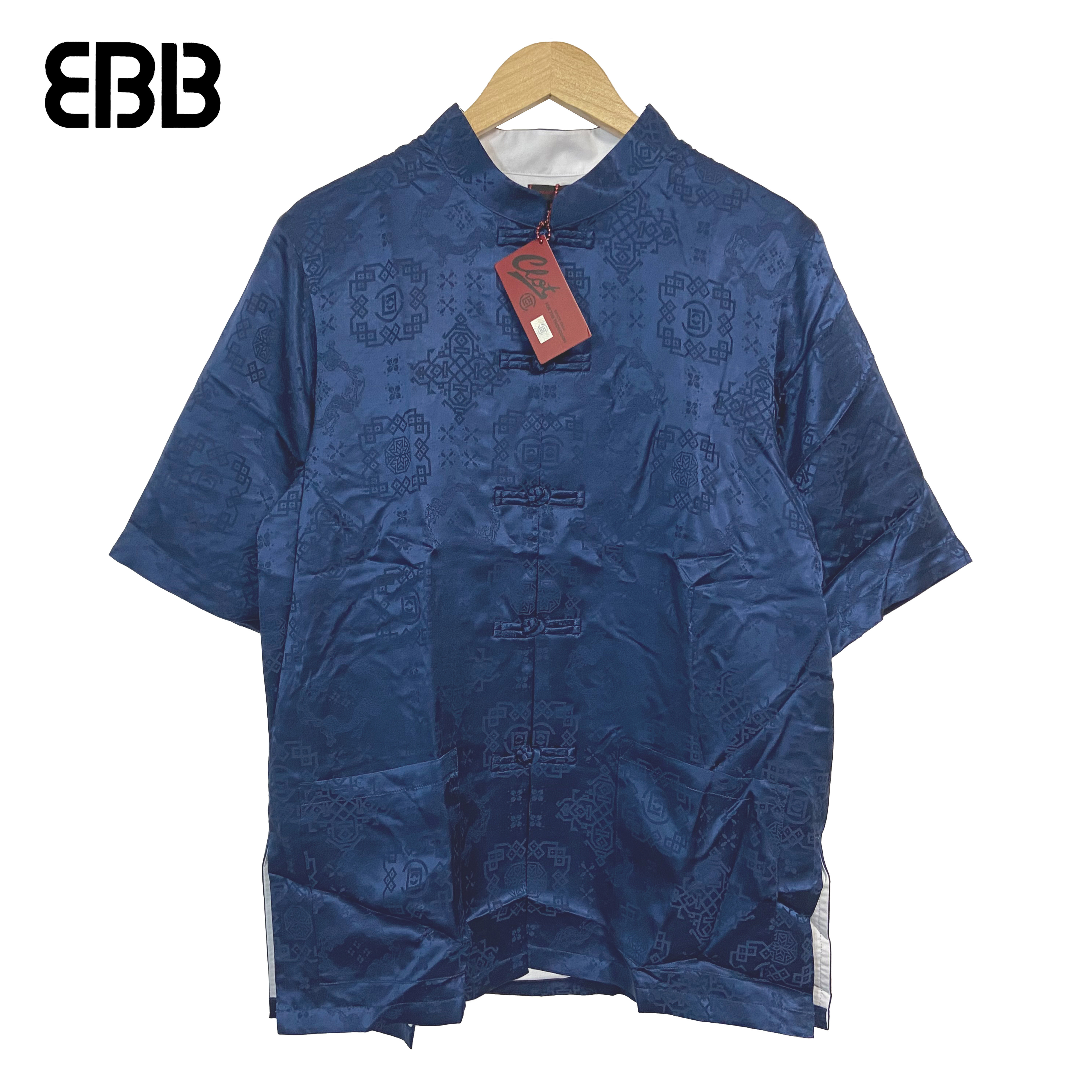 【限量现货】clot royale silk button s/s shirt蓝丝绸五分袖t恤