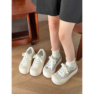 厚底丑萌面包鞋女2025春季新款复古板鞋韩版增高百搭休闲小白鞋潮