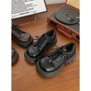 2025秋冬新款黑色配裙子厚底英伦风小皮鞋女加绒粗跟圆头玛丽珍鞋