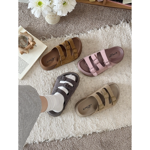 软皮厚底踩屎感博肯拖鞋女2025夏季新款复古百搭外穿休闲一字拖鞋