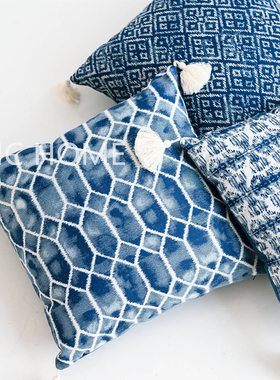 波西米亚风提花流苏蓝色系沙发抱枕客厅样板间方形靠背靠垫套pp棉
