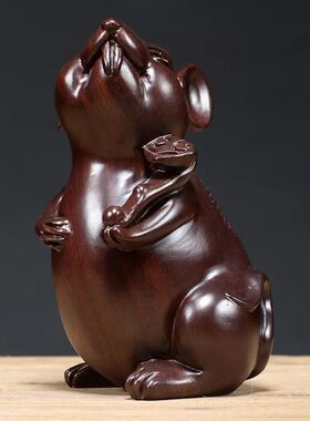 黑檀木雕老鼠摆件招财木质雕刻十