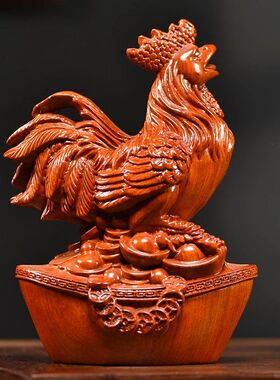 花梨实木雕十二生肖摆件鸡摆件客