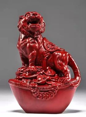 红花梨木老虎摆件实木十二生肖上