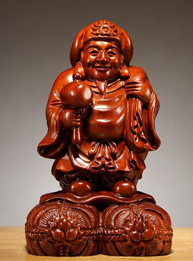 花梨实木质雕刻大黑天财神佛像财