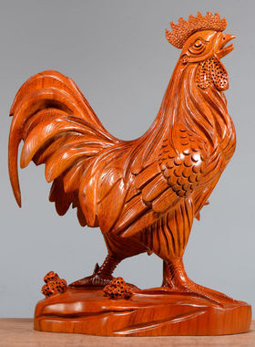 木雕刻大公鸡摆件实木黄花梨木头
