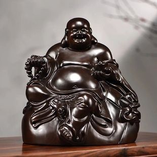 黑檀木雕弥勒佛像摆件坐佛实木笑佛雕刻工艺品家居客厅装饰送礼品