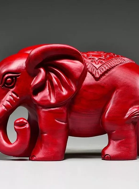红色木雕刻吸水象摆件实木一对玄