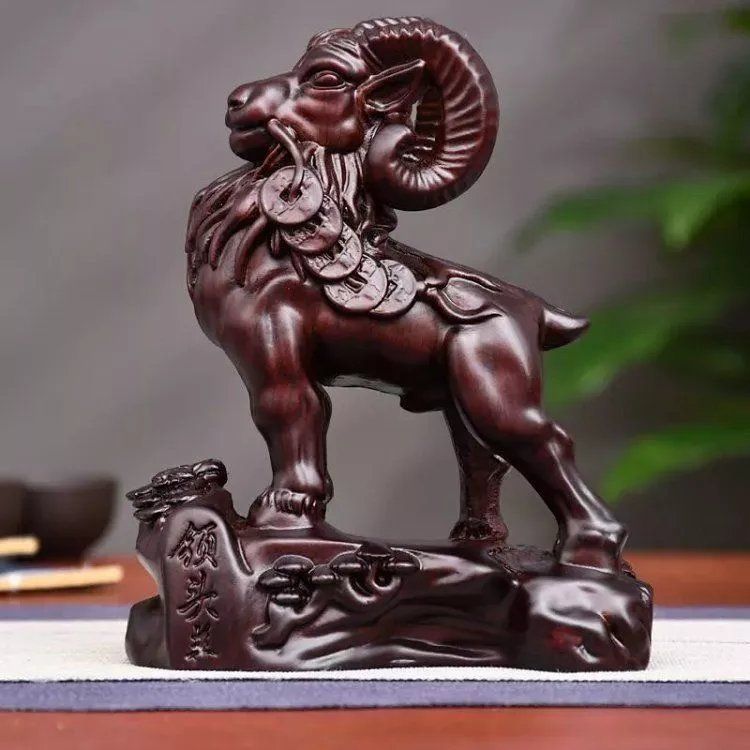 黑檀木雕羊招财摆件领头羊一对十二生肖羊黑檀雕刻实木装饰礼品