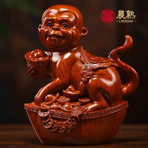花梨木雕十二生肖摆件一套实木鼠